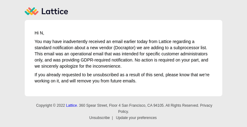 Lattice email from Tue, Feb 8, 2022