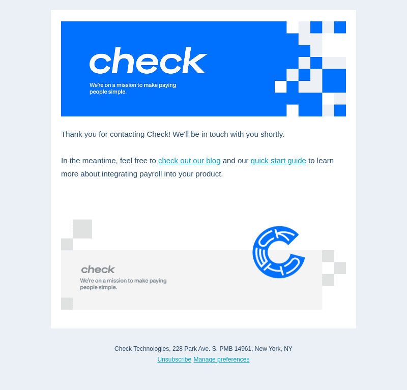 Thank you for contacting check!
