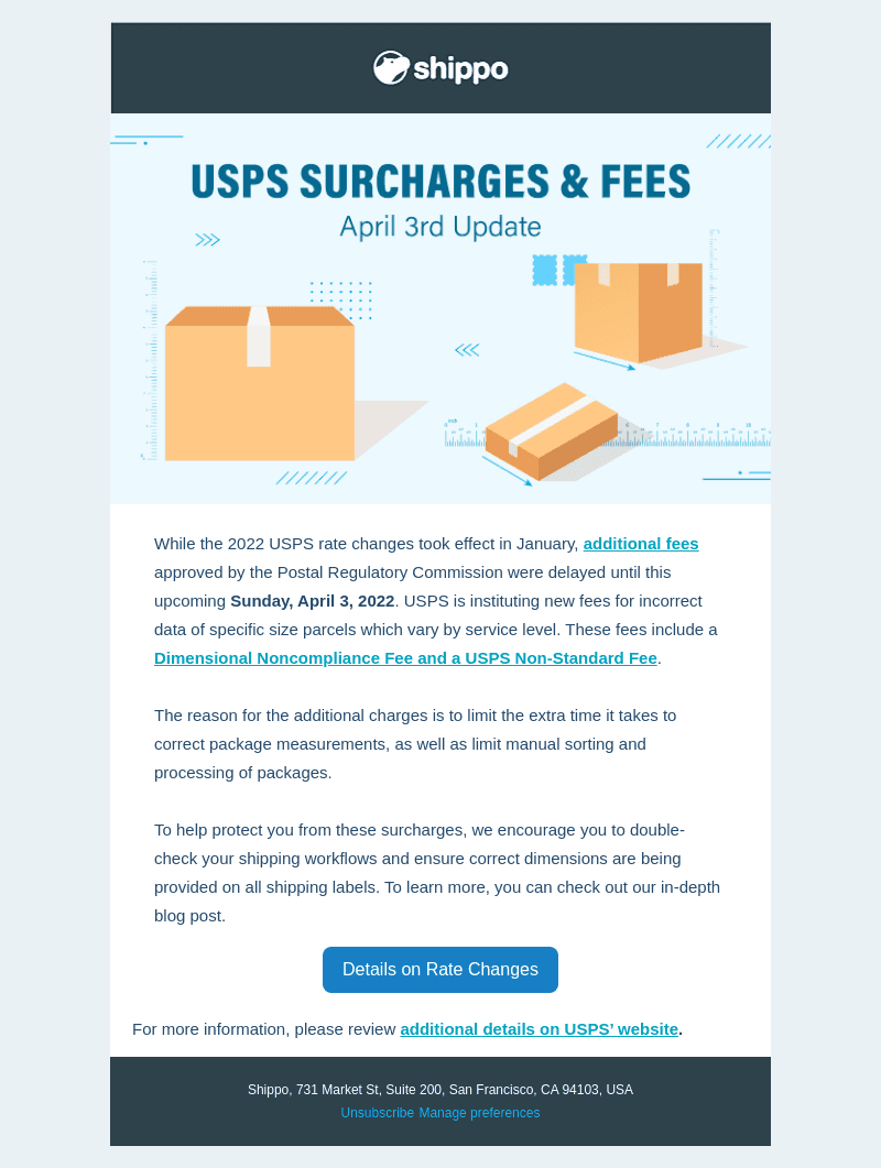 Additional USPS Fees for Incorrect Parcel Data on April 3, 2022
