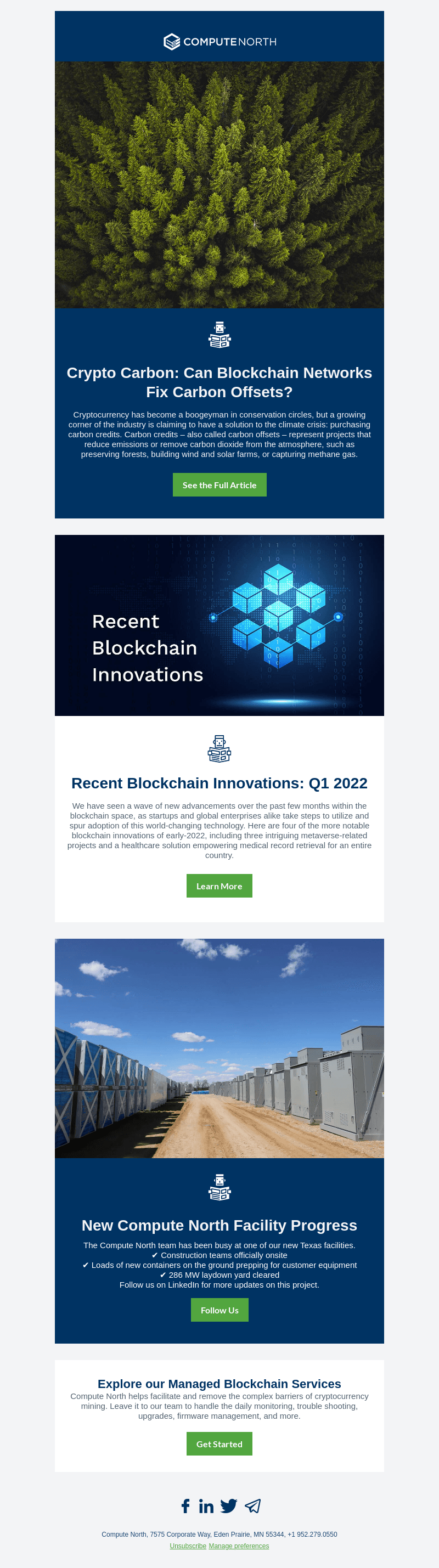 [Keep Updated] Carbon Offsets • Recent Blockchain Innovations • Compute North Site Progress