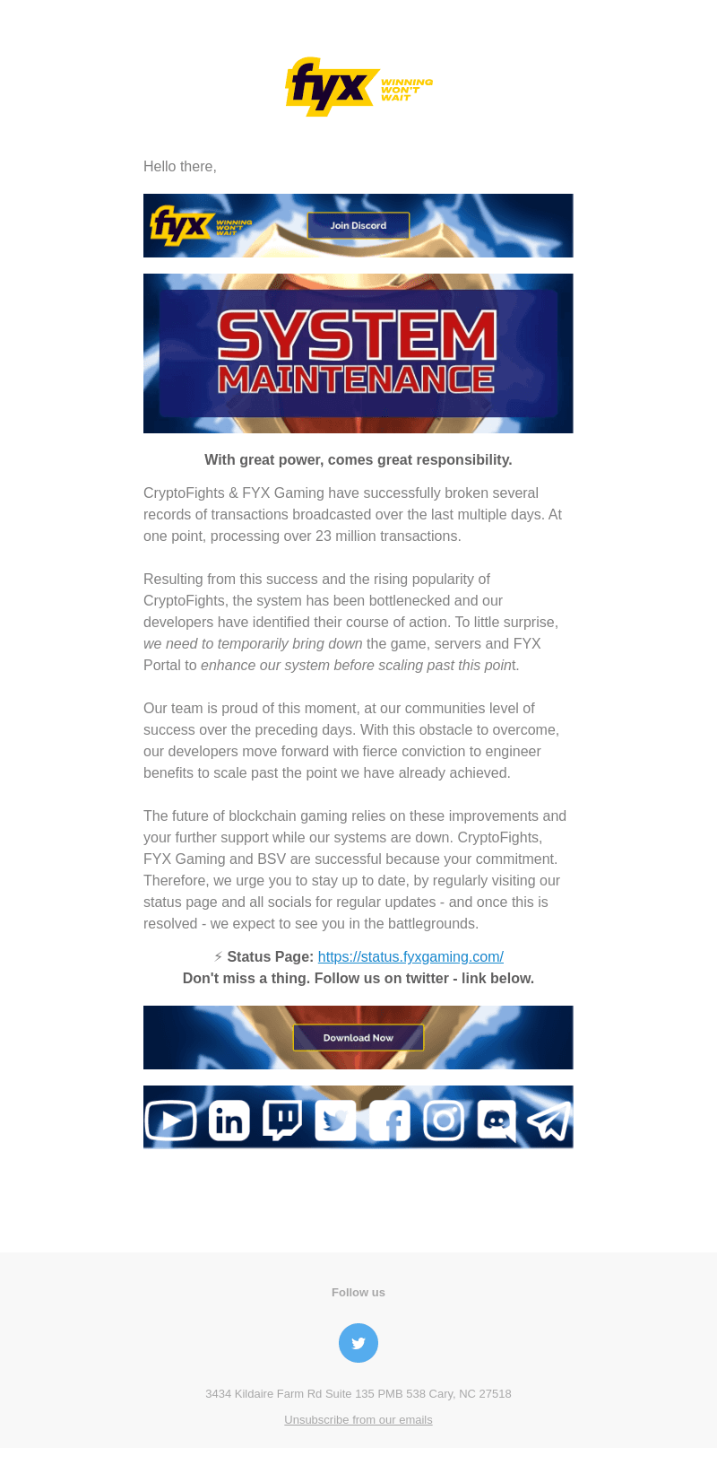 FYX Gaming email from Wed, Apr 20, 2022