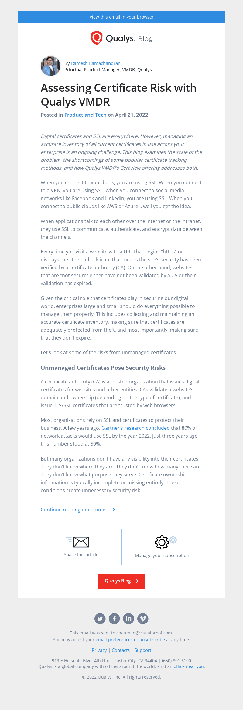 Read the latest post - Assessing Certificate Risk with Qualys VMDR