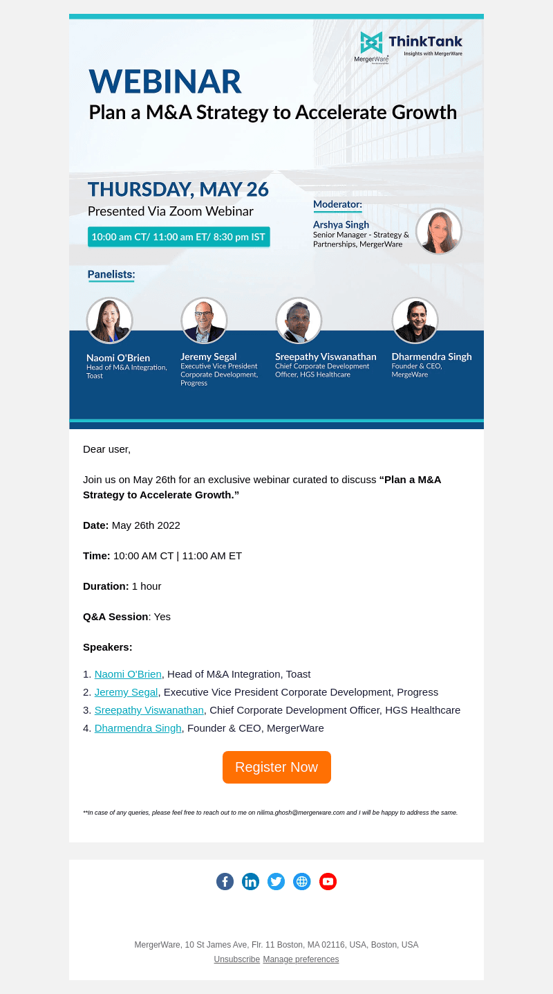 Exclusive Webinar on “Plan a M&A Strategy to Accelerate Growth”