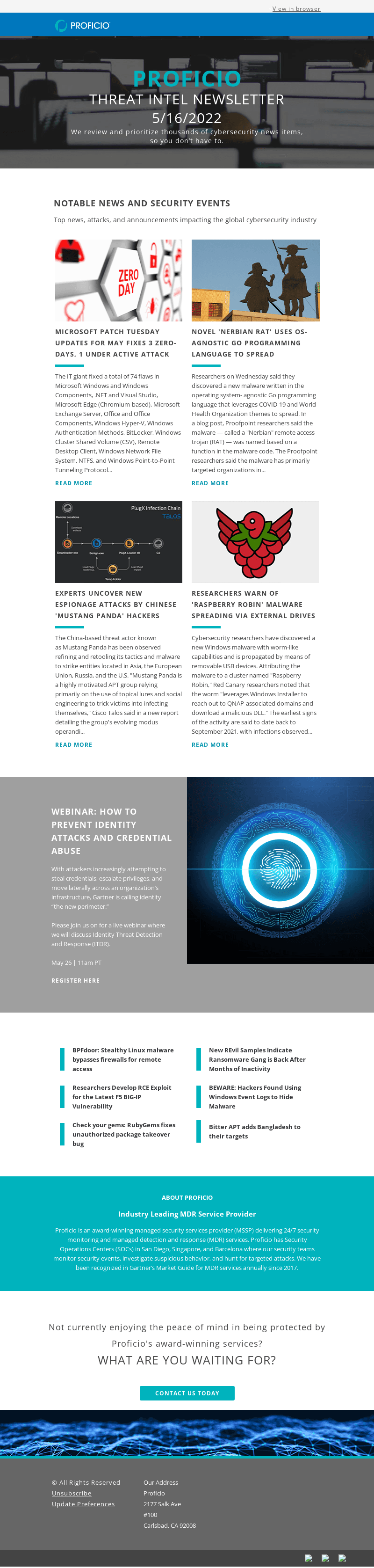 Proficio Threat Intel Newsletter 5.16.22