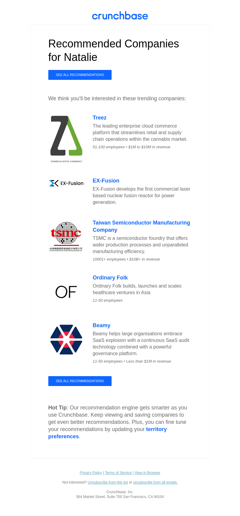 Natalie's Recommended Companies this week