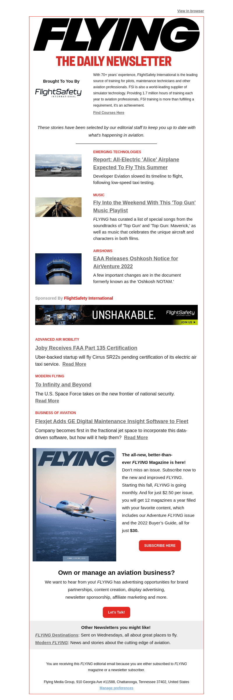 Flying Magazine email from Fri, May 27, 2022