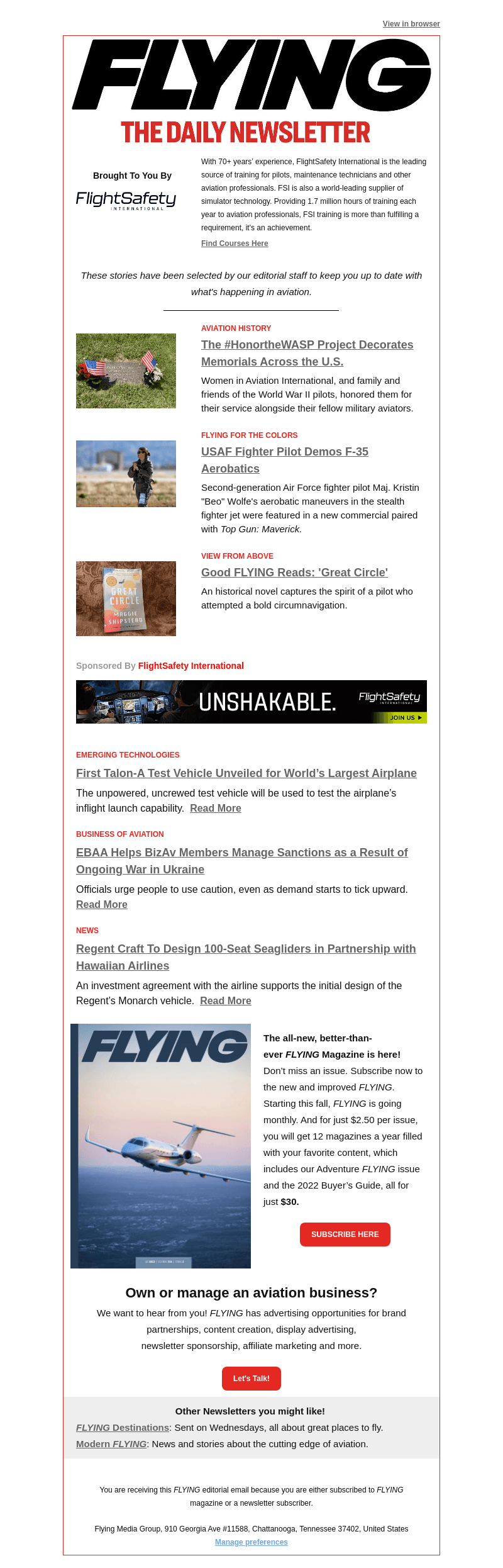 Flying Magazine email from Mon, May 30, 2022