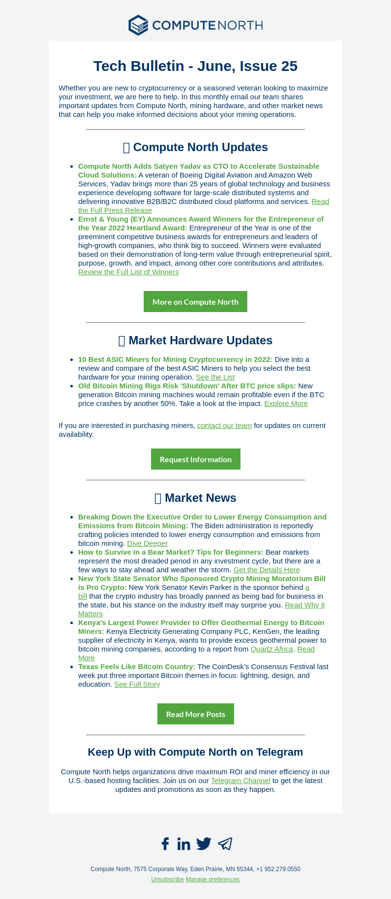 Compute North email from Wed, Jun 22, 2022