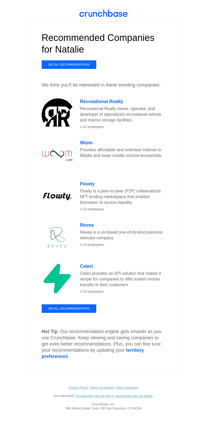 Natalie's Recommended Companies this week