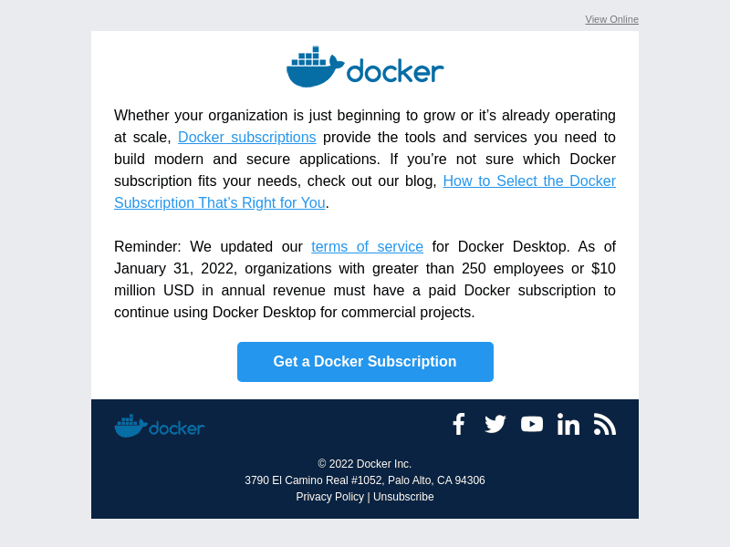 Docker email from Wed, Jun 29, 2022