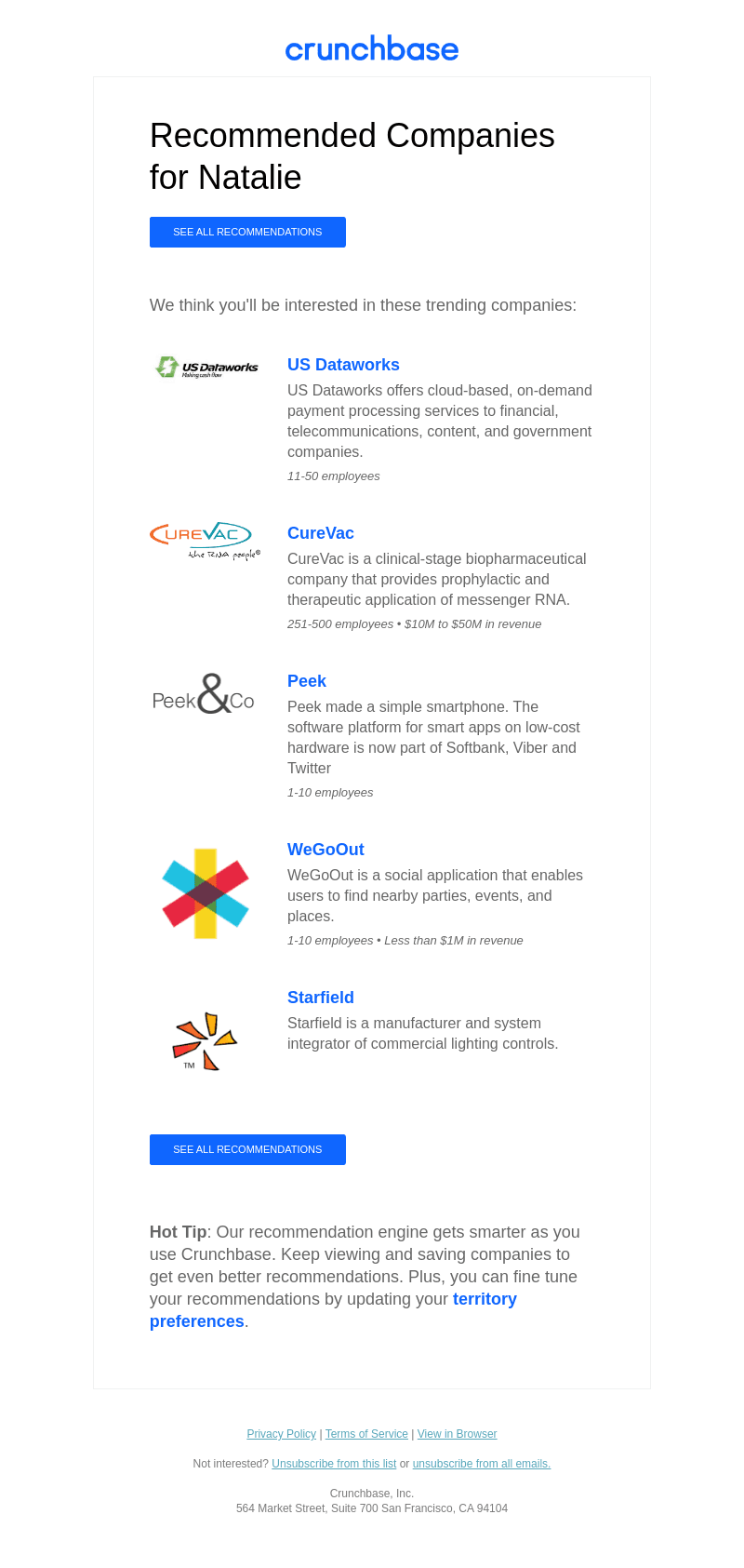 Natalie's Recommended Companies this week