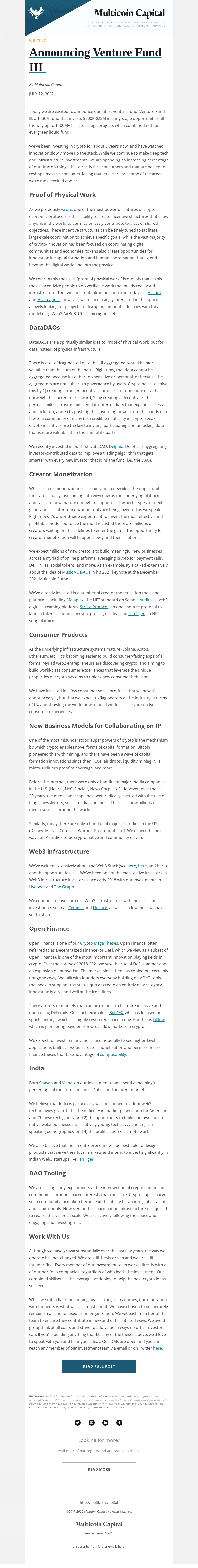 Announcing Venture Fund III