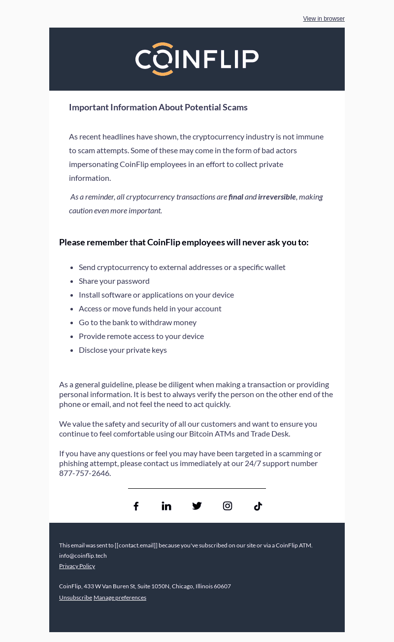Please Read: Important Information About Potential Scams