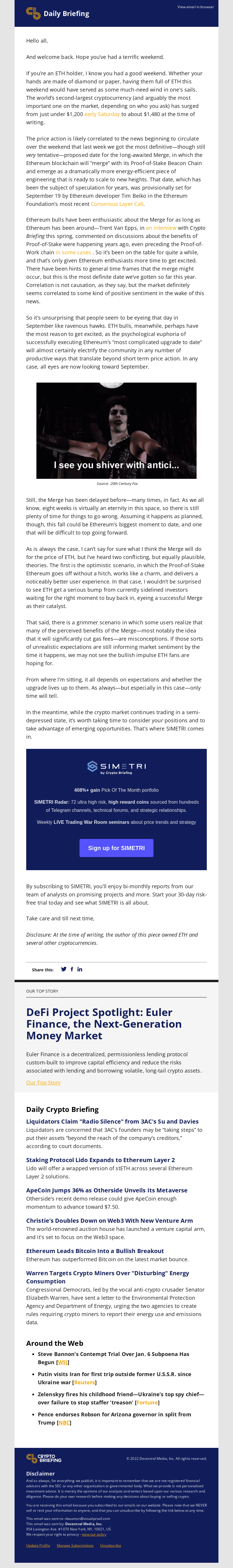 Daily Briefing: Ethereum's big day