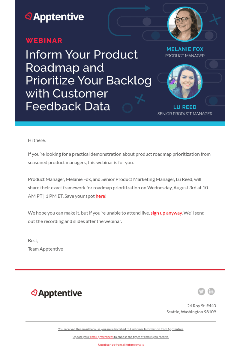 Apptentive email from Tue, Jul 26, 2022
