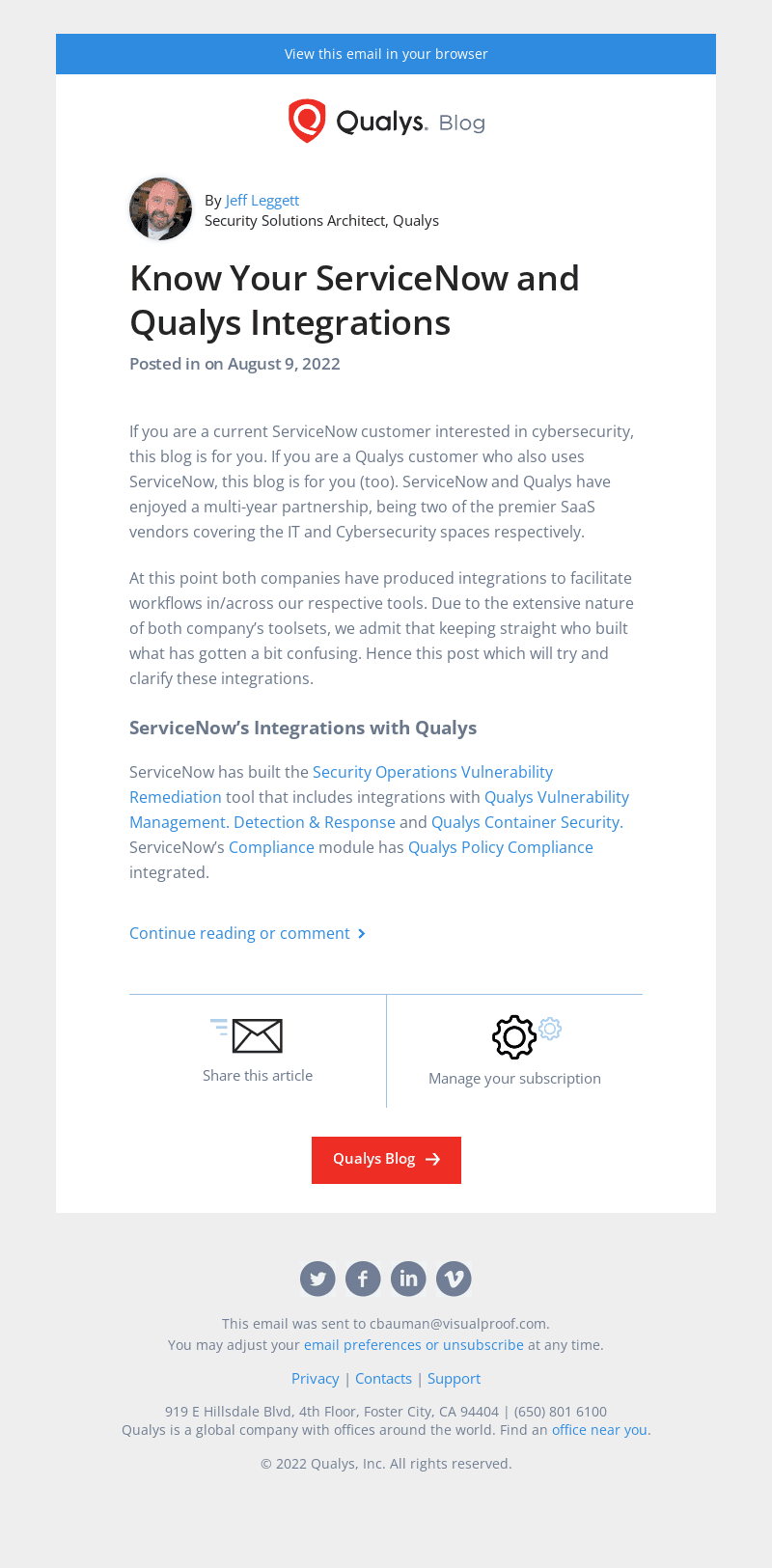 Read the latest post - Know Your ServiceNow and Qualys Integrations