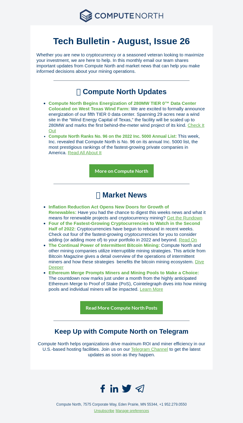 Compute North email from Fri, Aug 19, 2022