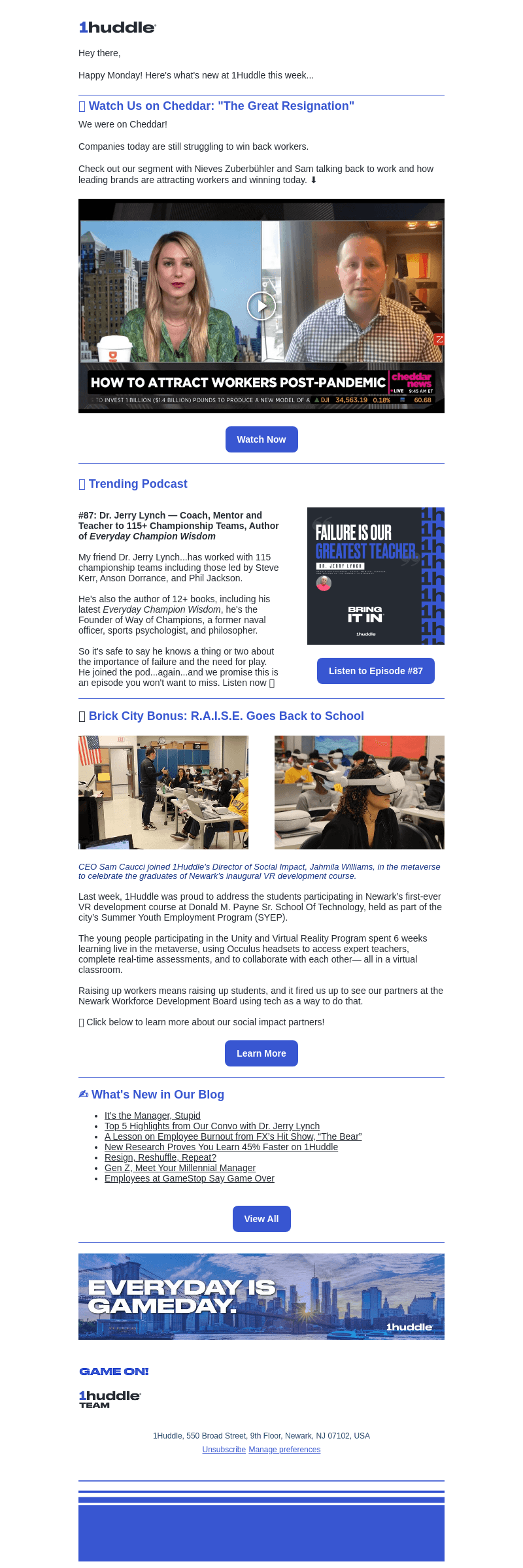 1Huddle email from Mon, Aug 22, 2022