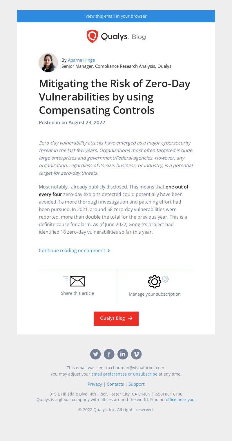 Read the latest post - Mitigating the Risk of Zero-Day Vulnerabilities by using Compensating Controls
