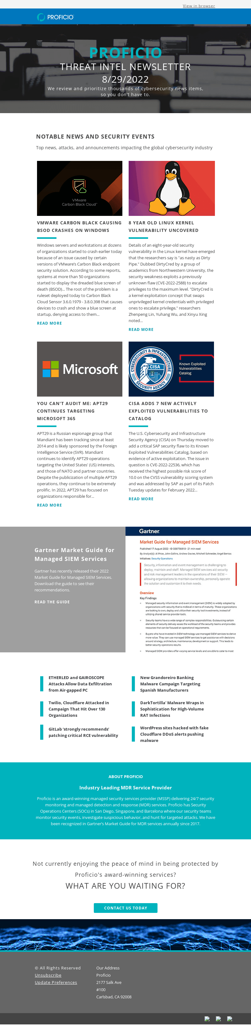 Proficio Threat Intel Newsletter 8.29.22
