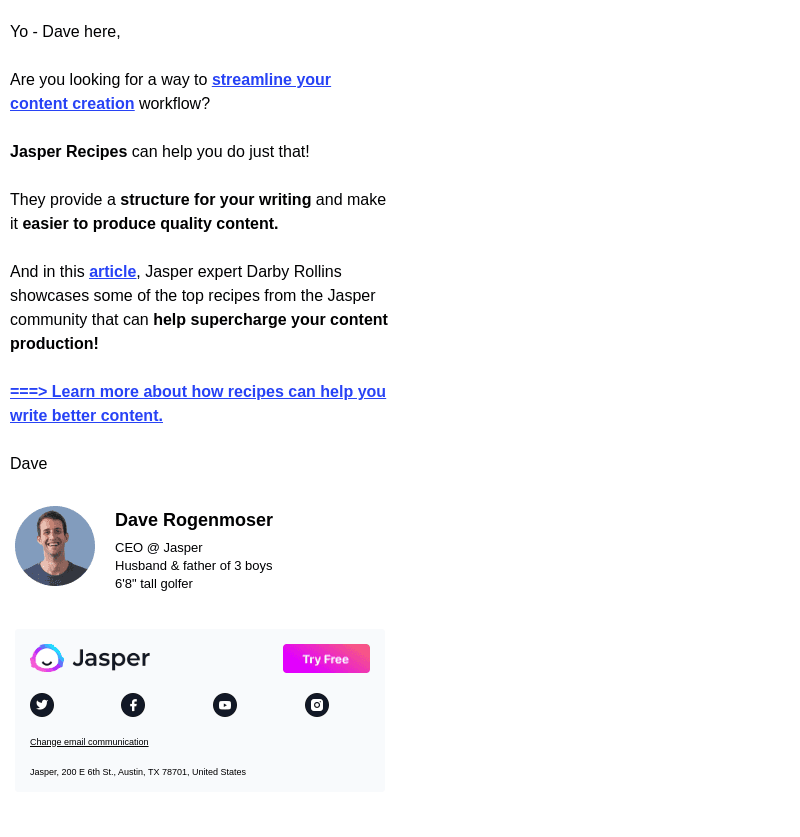 Jasper email from Tue, Aug 30, 2022