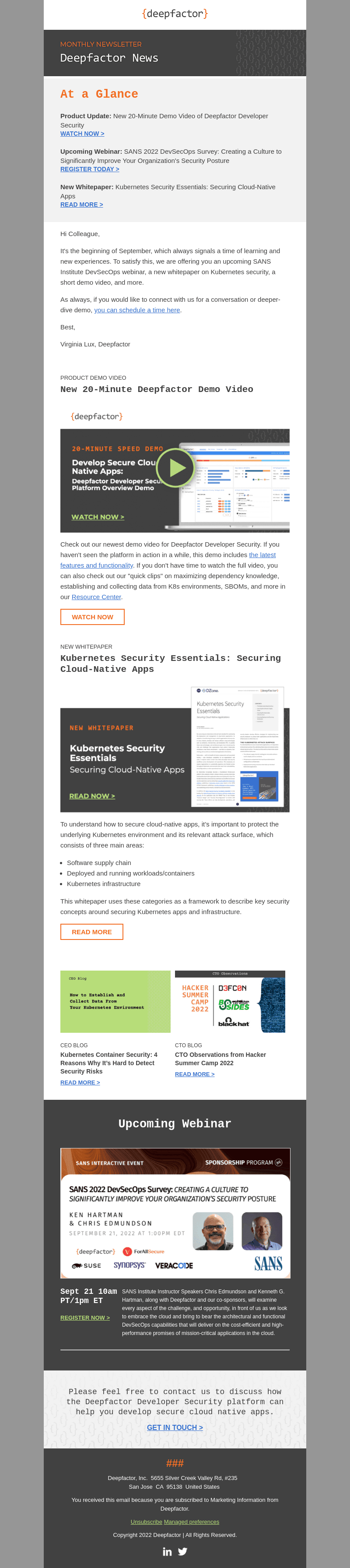 New SANS DevSecOps webinar, K8s security pointers, demo video, more!