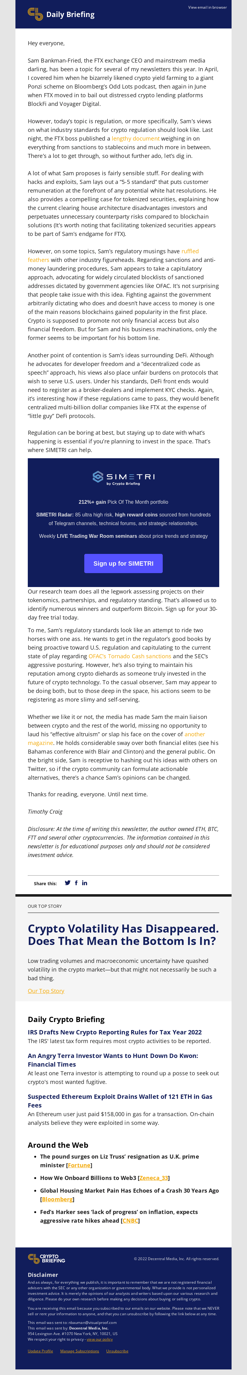 Daily Briefing: Regulation Sam