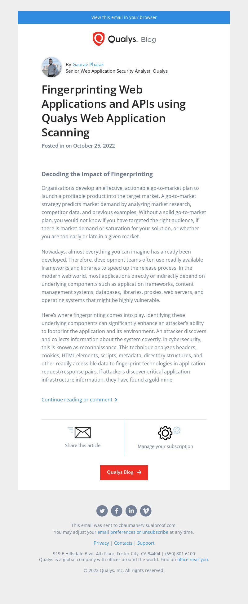 Read the latest post - Fingerprinting Web Applications and APIs using Qualys Web Application Scanning