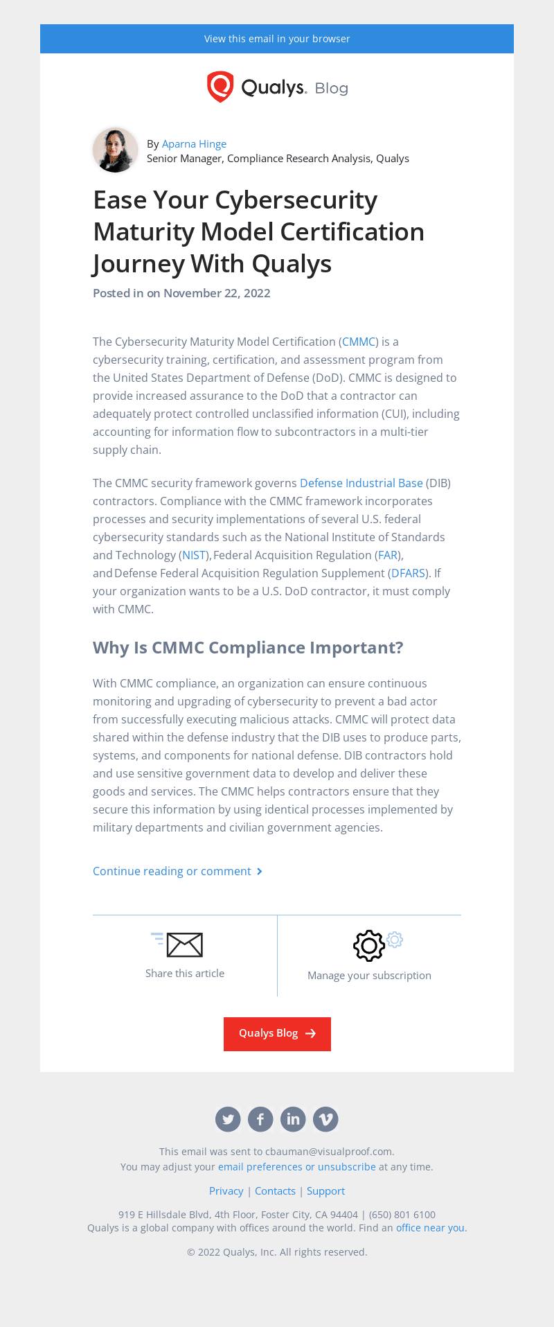 Read the latest post - Ease Your Cybersecurity Maturity Model Certification Journey With Qualys