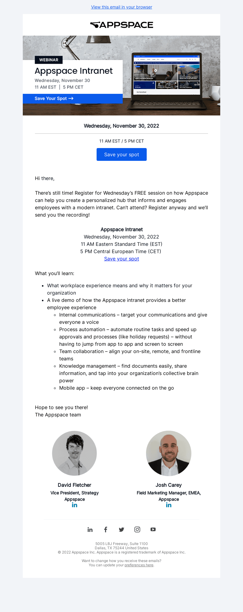Don’t miss our webinar THIS WEEK on the Appspace Intranet solution