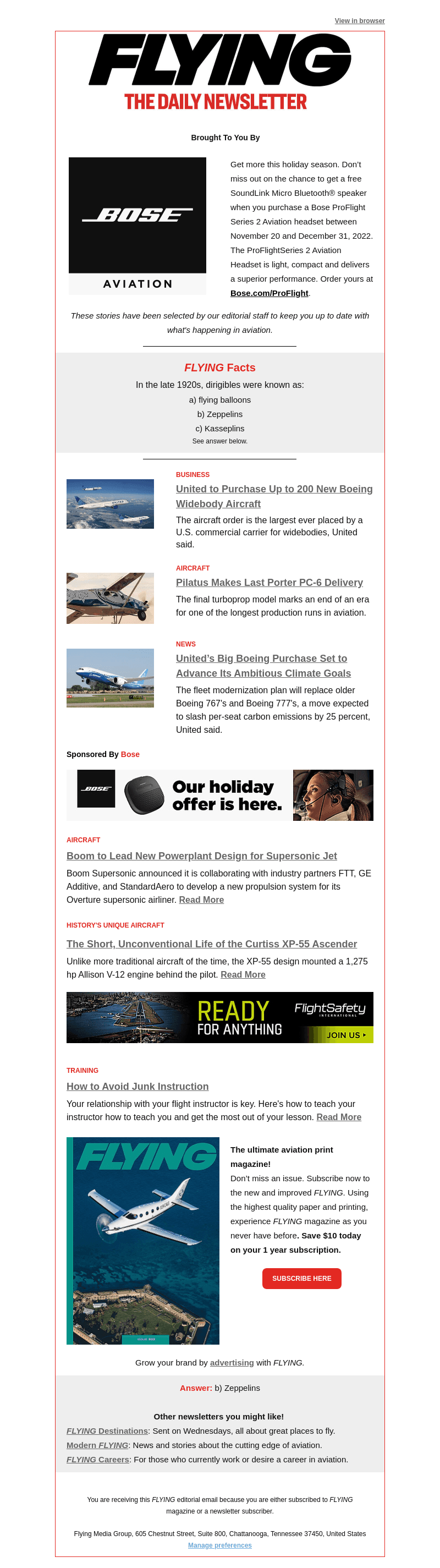Flying Magazine email from Wed, Dec 14, 2022