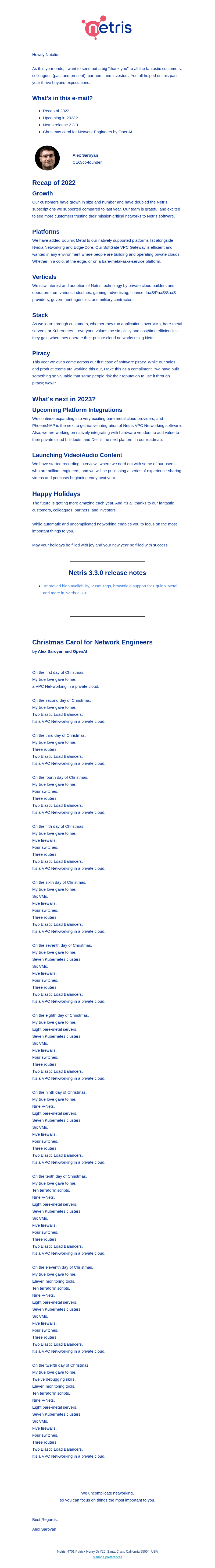 Netris CEO newsletter