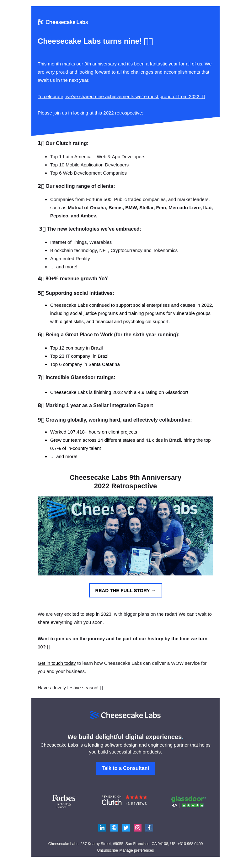 Cheesecake Labs email from Tue, Dec 27, 2022