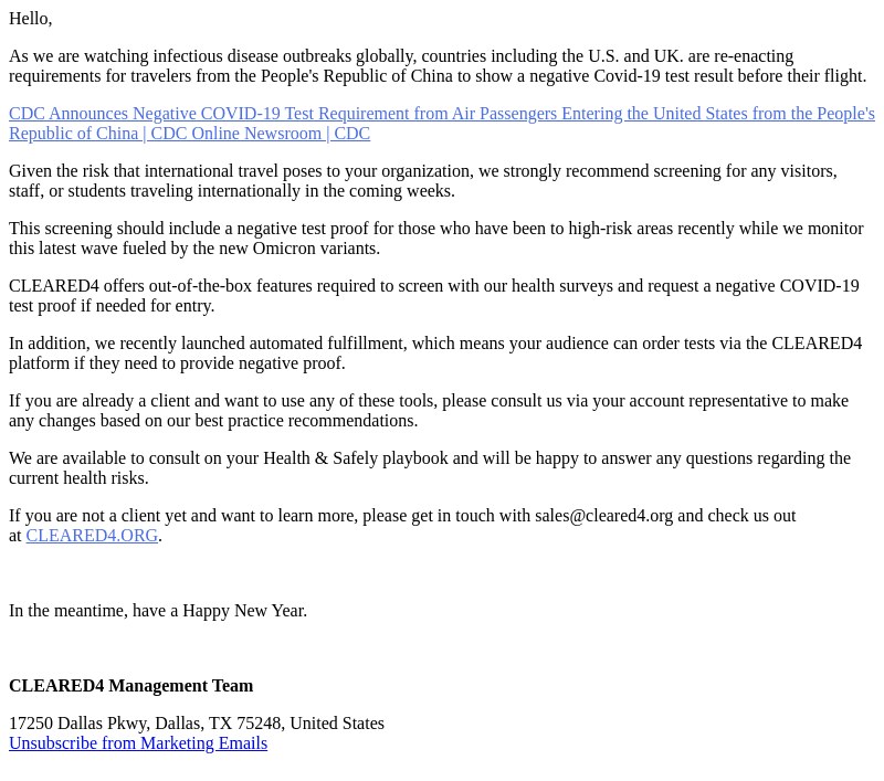 CLEARED4 email from Mon, Jan 2, 2023