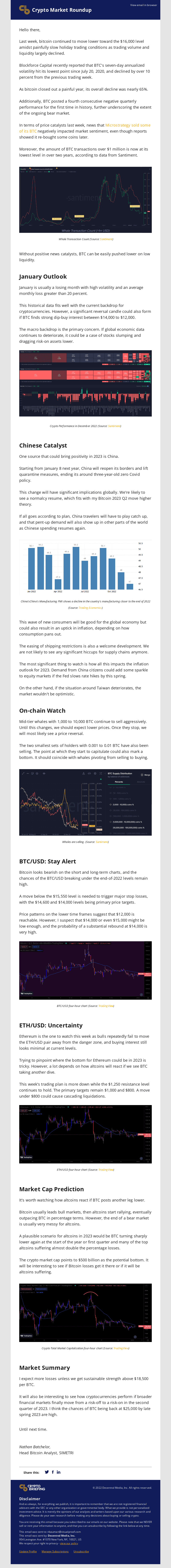 Crypto Market Roundup: Lower, Then Higher