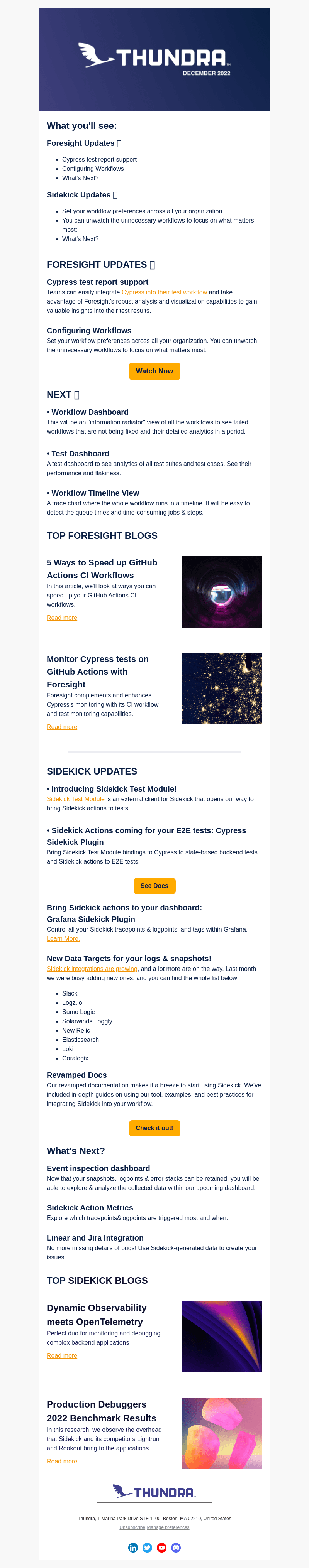 Thundra email from Mon, Jan 9, 2023