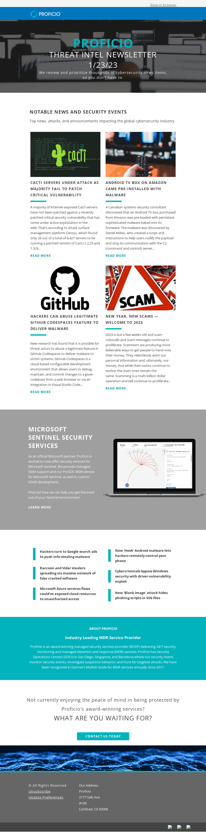 Proficio Threat Intel Newsletter 1.23.23