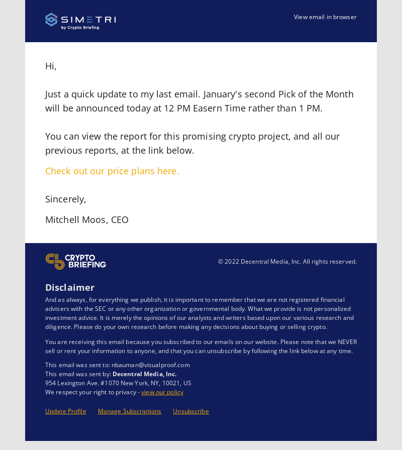 Correction: Next Coin Announcement Today at 12 PM ET