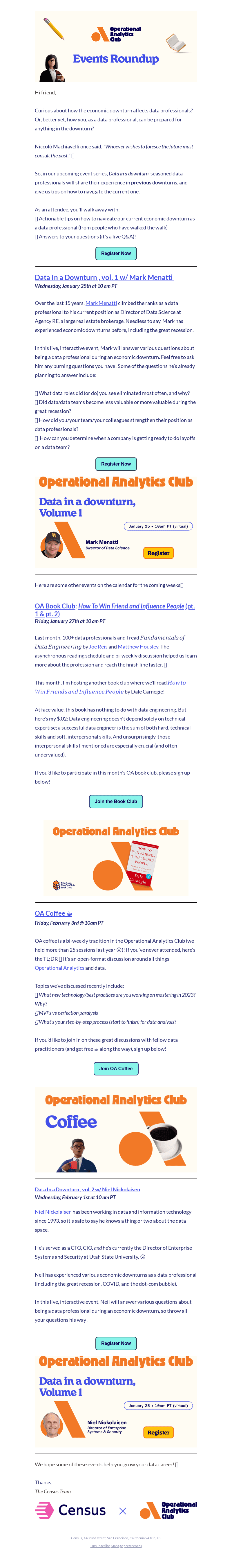 Event series, Data In a Downturn, Starts tomorrow 🍿