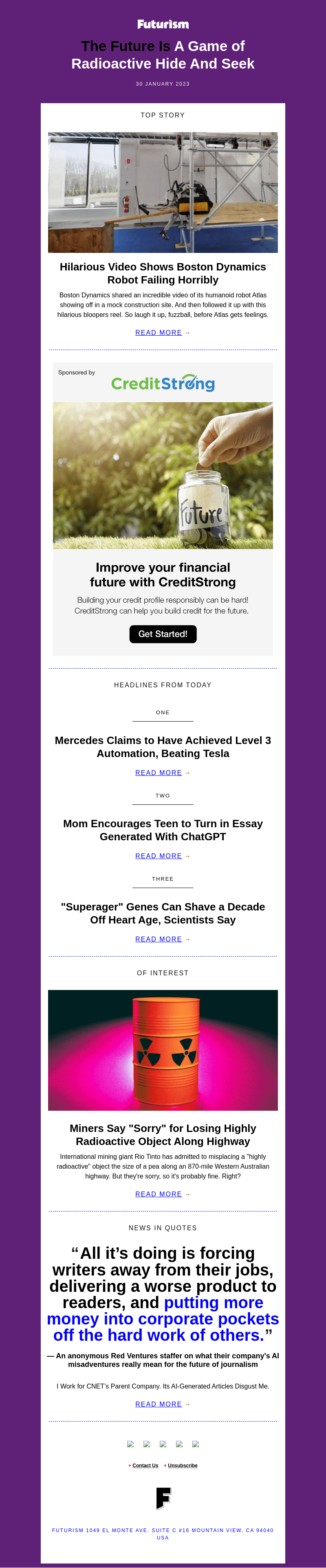 Futurism email from Tue, Jan 31, 2023