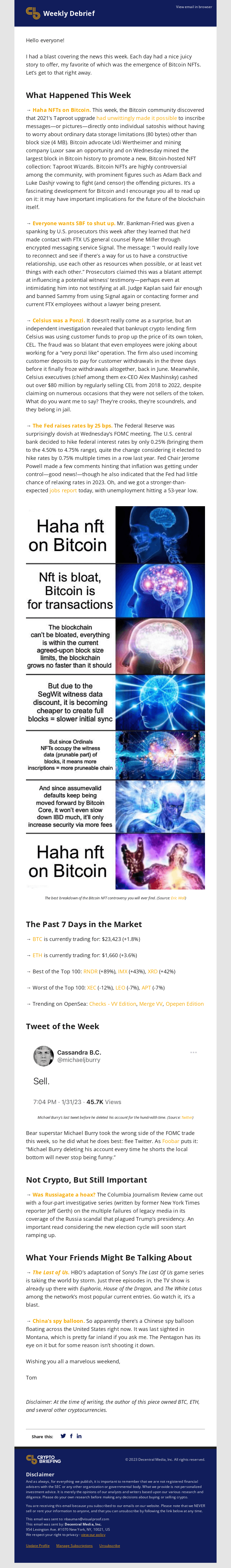 Weekly Debrief: Haha NFTs on Bitcoin