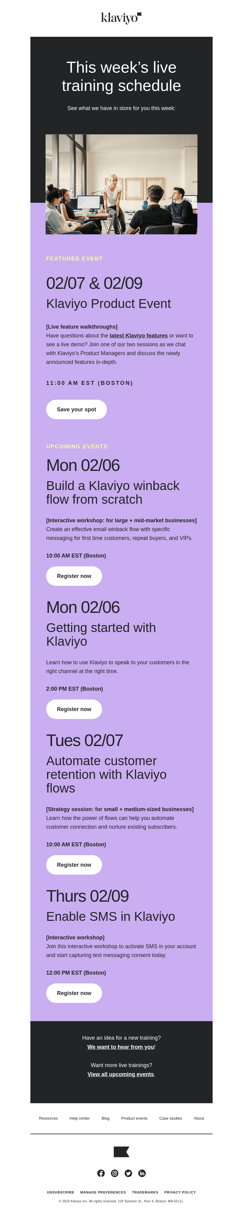 Learn live with Klaviyo customer ed this week