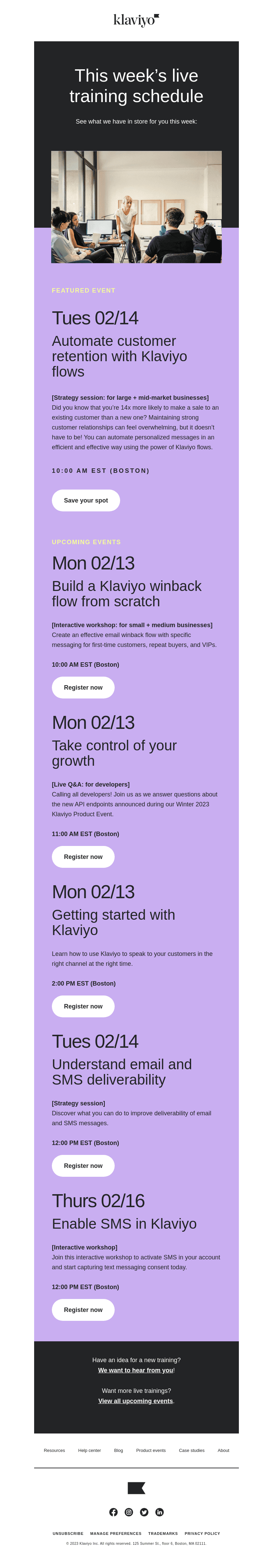 Learn live with Klaviyo customer ed