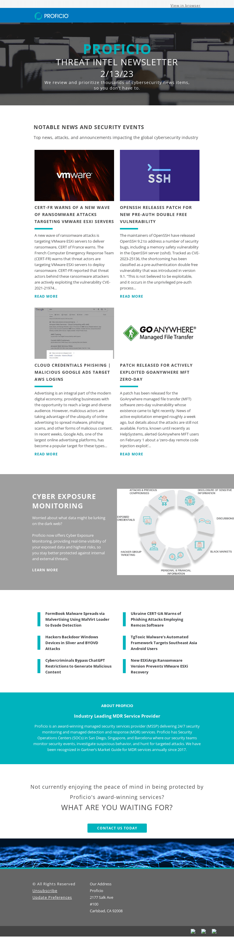 Proficio Threat Intel Newsletter 2.13.23