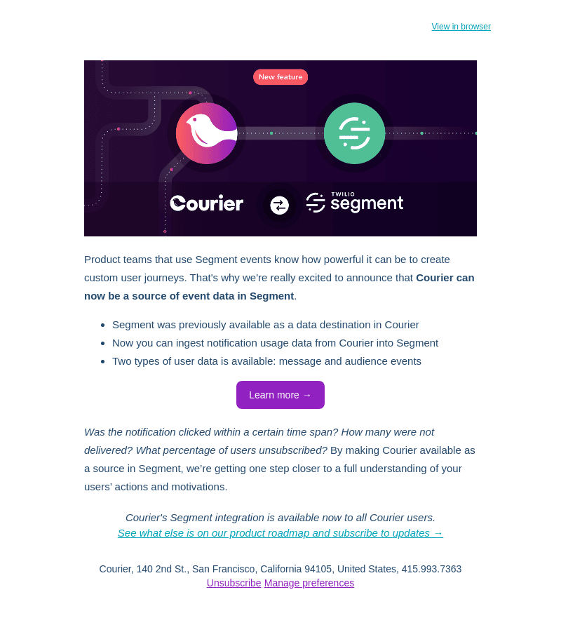 New: Courier can now be a source of data in Segment