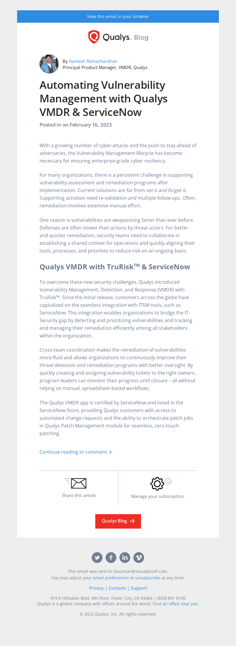 Read the latest post - Automating Vulnerability Management with Qualys VMDR & ServiceNow