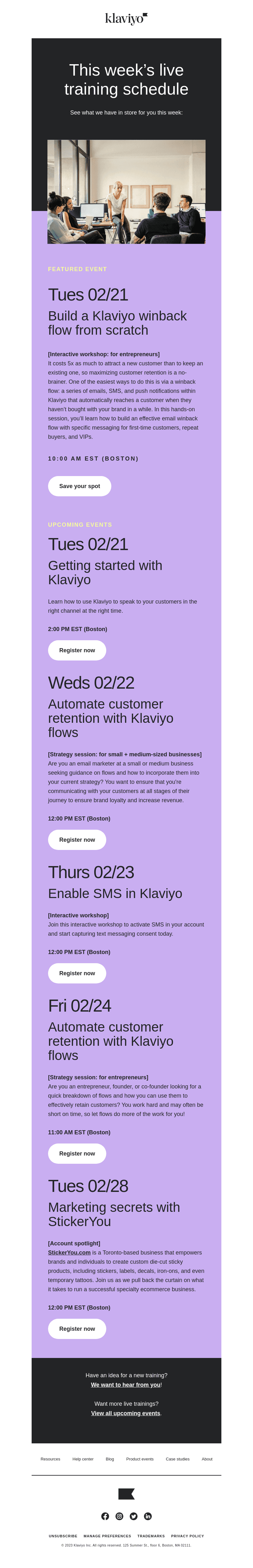 Learn live with Klaviyo customer ed this week
