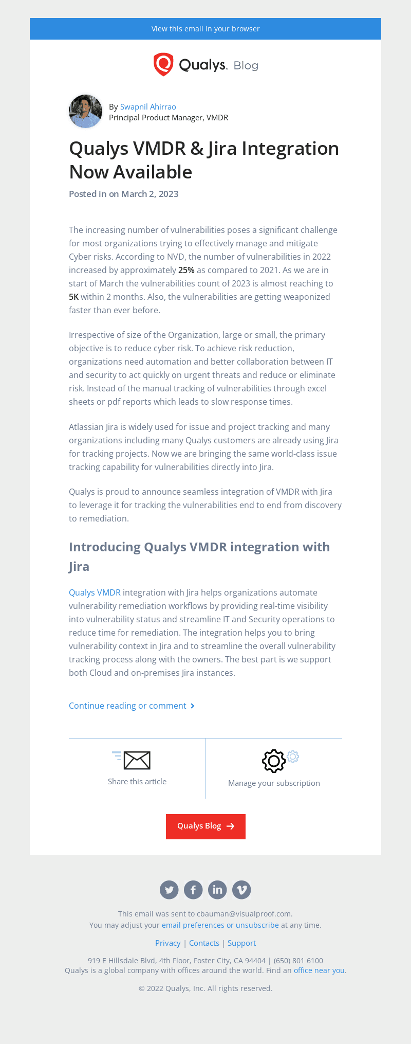 Read the latest post - Qualys VMDR & Jira Integration Now Available