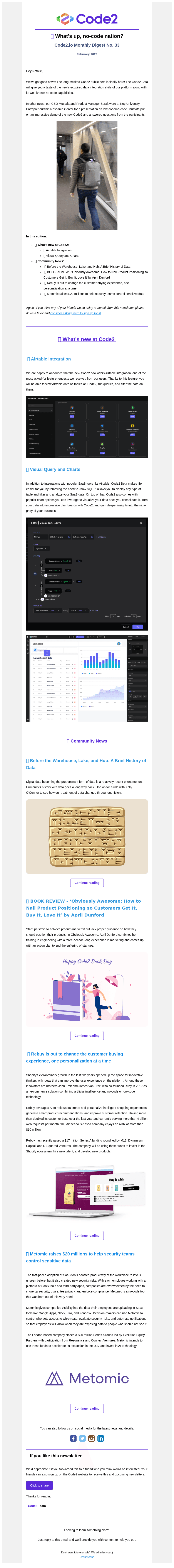 🧮 Airtable Integration 📊 Visual Query and Charts 🚀 Code2 February Digest No. 33