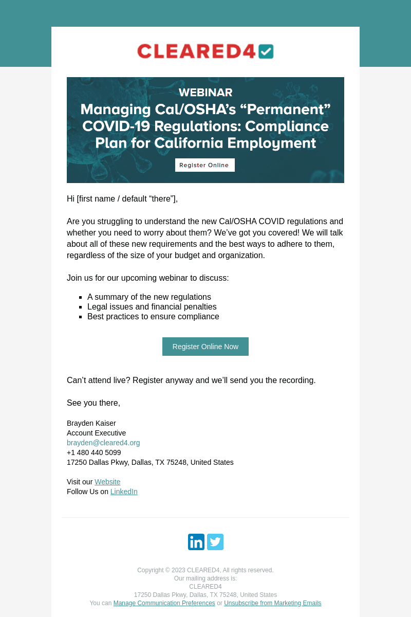 Free Webinar - New Cal/OSHA Regulations